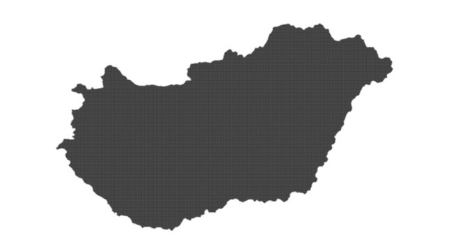 A detailed vector silhouette map of Hungary featuring a complex dark geometric mosaic pattern, isolated on a white background, perfect for geography or travel projects.