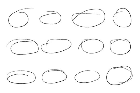 Hand drawn egg shapes on transparent background eggs sketch sketched illustration black and white ovals. Hand drawn crayon ovals and circles. 