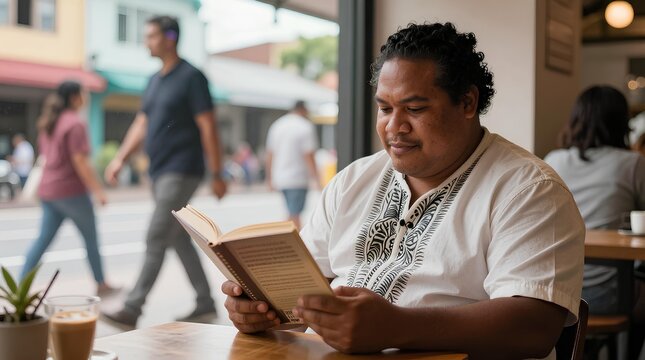 Person resting hands on an open book near a window during a quiet afternoon of reading