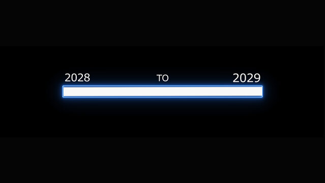 Neon loading bar progress from 2028 to 2029 yew year icon concept background 4k illustration.