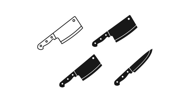 Assorted Kitchen Knives Black Silhouette On White Background