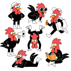 vector illustration of rooster funny cute cartoon mascot character cartoon with 7 poses  © Shakeela