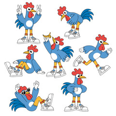 vector illustration of rooster funny cute cartoon mascot character cartoon with 7 poses  © Shakeela