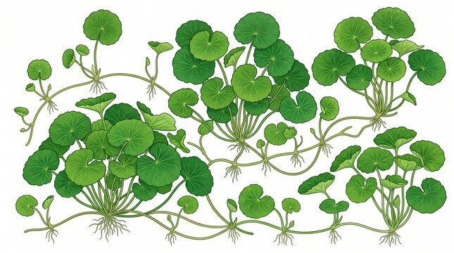 Creeping Gotu Kola Pennywort Plant Clusters with Runners and Roots