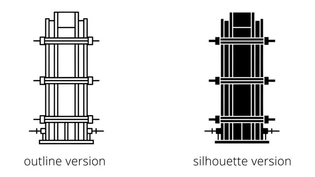 Concrete Formwork Outline and Silhouette: A comparison of two styles of concrete formwork for construction, one an outline and the other a solid silhouette.