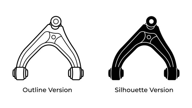 Car Part Diagram: A side-by-side illustration displays an outline and silhouette version of a car's control arm, a crucial component for vehicle suspension and steering.
