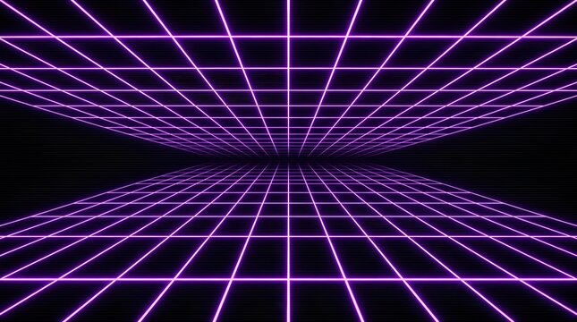 Interlaced scanline texture with a glowing neon purple perspective grid