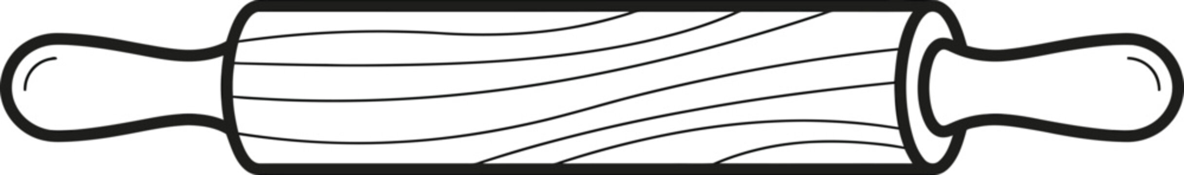 Black and white line art illustration of a wooden kitchen rolling pin.
