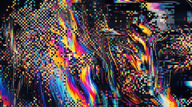 Heavy datamosh glitch texture with melting colorful pixel grids
