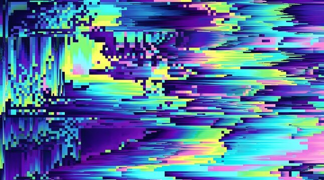 Heavy datamosh glitch texture with melting colorful pixel grids