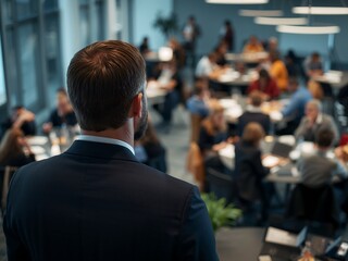 Fototapeta premium Generative AI depiction of a professional speaker addressing a conference