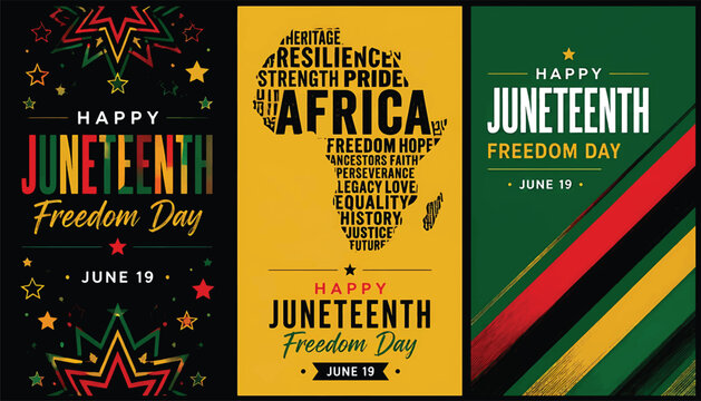 Juneteenth freedom day vertical design layout collection with juneteenth, Juneteenth Freedom Day June 19 patriotic image background vector
