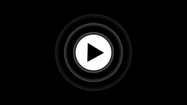 Minimalist play button with pulsing concentric circles animation on black background media
