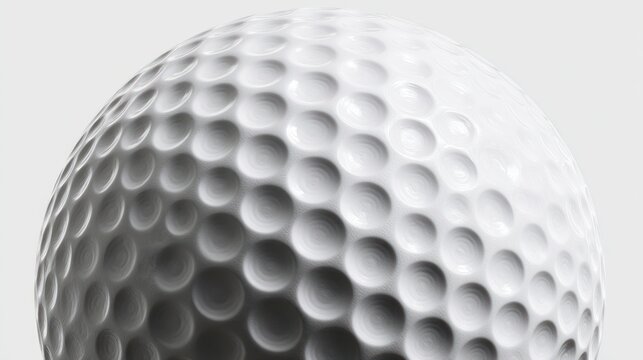 Close up of a dimpled white golf ball with detailed texture