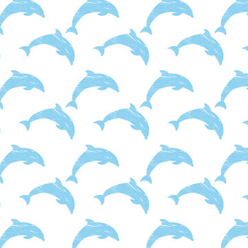 Cute Dolphin Seamless Pattern in Minimal Blue Ocean Style