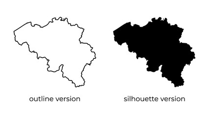 Fototapeta premium Belgium Country Outline and Silhouette: A visual representation of Belgium's borders, presented as both an outline and a solid silhouette, perfect for cartography and geographical concepts.