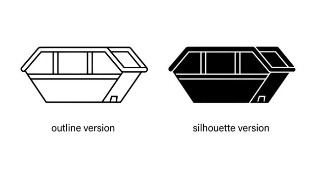 Skip Bin Comparison: A side-by-side comparison of a skip bin, presented as both an outline version and a silhouette version, showcasing its industrial design and utility.