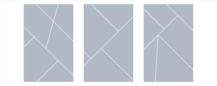 Image collage layout template. Grey mosaic mood board grid collection. Picture frame set. Photo album idea for banner, poster, comic page, flyer, brochure, booklet, memory wall design. Vector pack