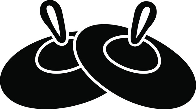 Two Black Silhouettes of Round Flat with Loops Resembling Cymbals or Small Drums