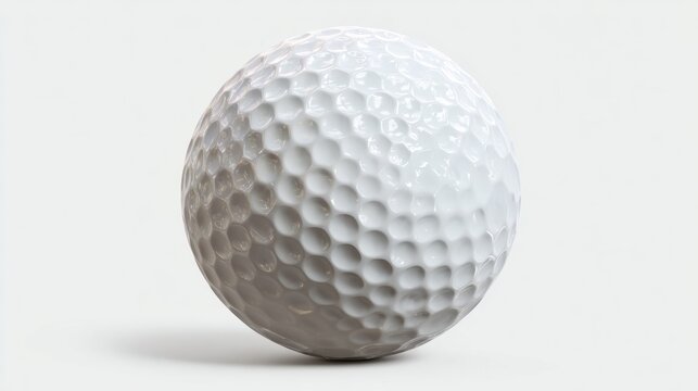 Close up view of a white golf ball on a bright background