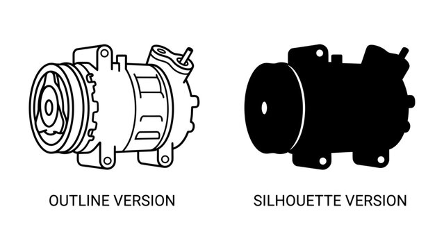 Car AC Compressor Outline and Silhouette