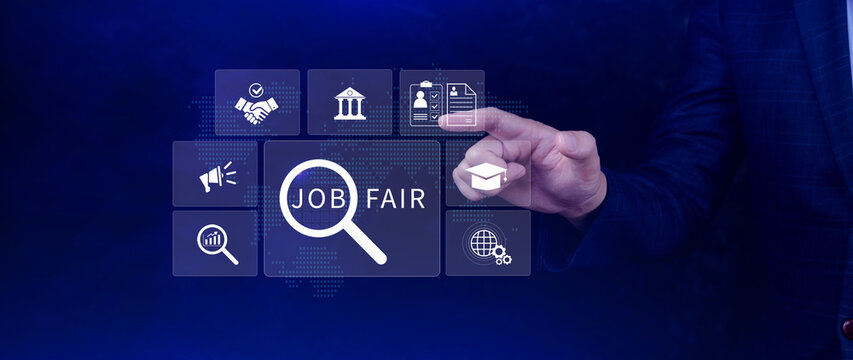 Job Fair concept. fair employment law practices for workforce success, HR technology, occupational, applicants, recruit, hiring. not ai