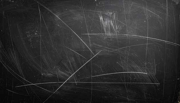 Textured Black Chalkboard Surface with White Scratches and Smudges.
