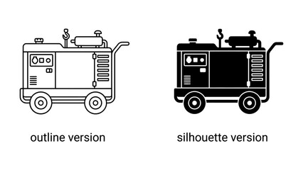 Generator Outline and Silhouette: Two distinct visual representations of a portable generator, one as a clean outline and the other as a solid silhouette. © Asma