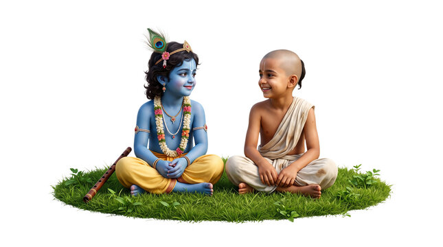 Lord krishna and sudama sitting together isolated on transparent background