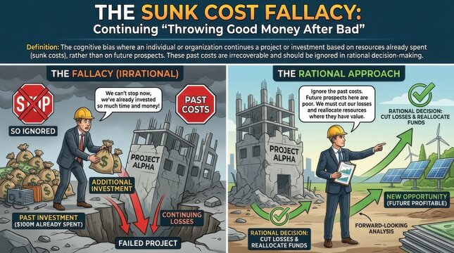 Sunk Cost Fallacy Behavioural Economics Framework Explainer Diagram Presentation Panel