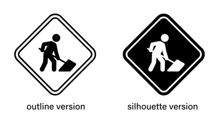 Fototapeta premium Work in Progress Sign Icon: A clear and concise representation of a work in progress sign, available in both outline and silhouette versions.