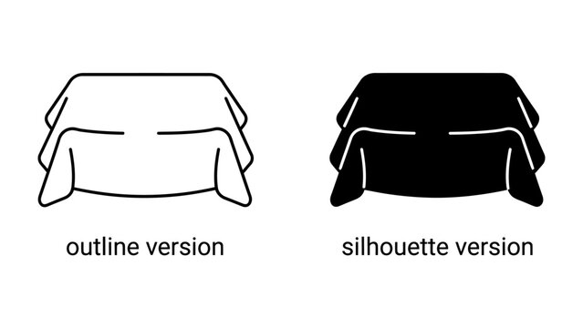 Tablecloth Icons: A set of minimalist icons featuring a simple tablecloth, presented in both outline and silhouette versions, ideal for graphic design and web elements.