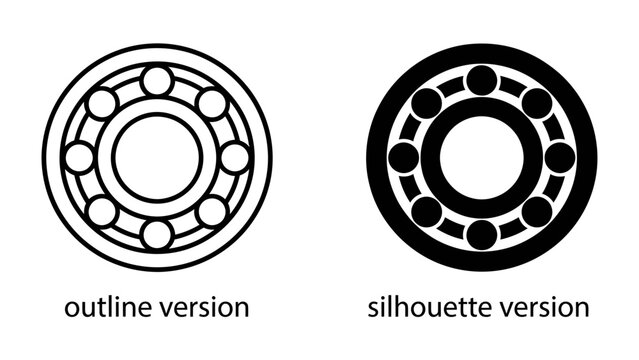 Ball Bearing Icons: A set of two technical illustration icons depicting a ball bearing, one in an outline style and the other as a solid silhouette, representing precision engineering components.