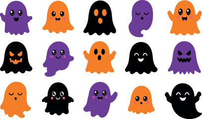 Fototapeta premium Cute halloween ghost characters collection vector illustration