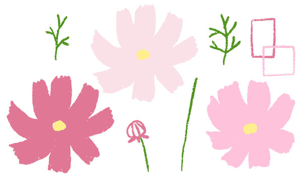 組み合わせてピンク色のコスモスを作れるイラスト素材