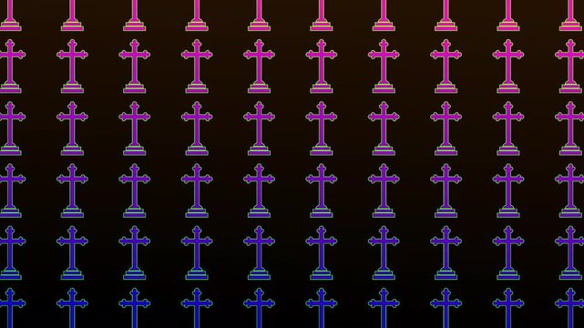 Abstract Background Featuring A Repeating Pattern Of Glowing Crosses With Vibrant Neon Gradient Colors Shifting From Hot Pink To Deep Purple Moving In A Vertical Motion Loop For Digital Media Projects