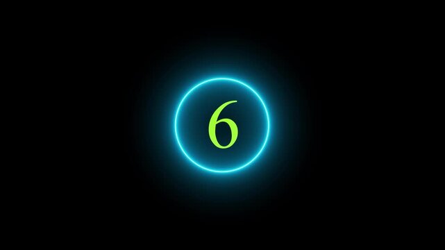 15 to 0 Second Countdown Timer with Cyan Blue Neon Ring and Green Numbers