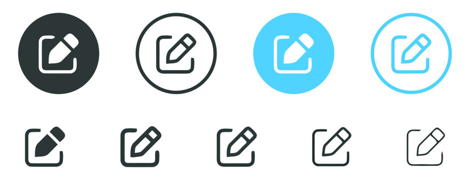 Collection of edit pencil and writing tool icons in various styles with interface application document software development creative selection