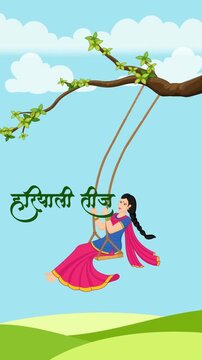 Hariyali Teej Blue and Green Simple Greeting Video Story