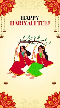 Hariyali Teej Red and Yellow Illustrated Greeting Video Story
