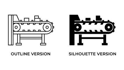 Obraz premium Conveyor Belt Machine: Two distinct representations of a conveyor belt machine - one in an outline style and the other in a silhouette, illustrating industrial mechanics.