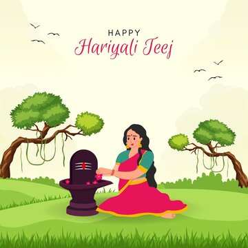 Hariyali Teej Green and Pink Illustrated Greeting Poster
