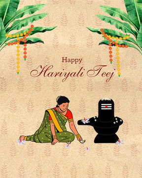 Hariyali Teej Green and Beige Illustrated Greeting Poster