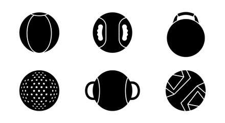 Obraz premium Fitness ball glyph icons set, medicine balls vector illustrations, gym workout equipment