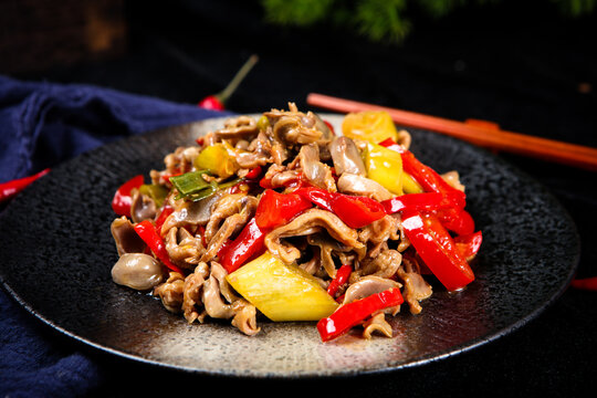 Stir Fried Chicken Gizzards With Fresh Red Bell Peppers