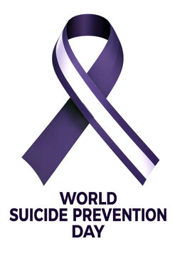 Purple and white awareness ribbon for world suicide prevention day isolated illustration
