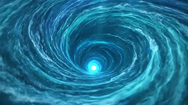 A powerful blue water vortex swirls in a deep ocean