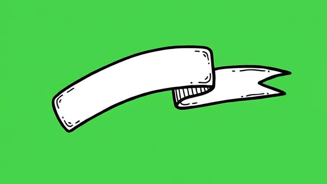 A hand-drawn white ribbon banner isolated on a solid green background