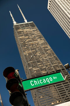 Chicago Avenue street sign on the Magnificent Mile