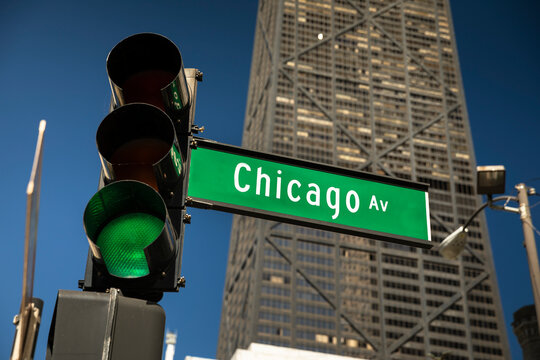 Chicago Avenue street sign on the Magnificent Mile
